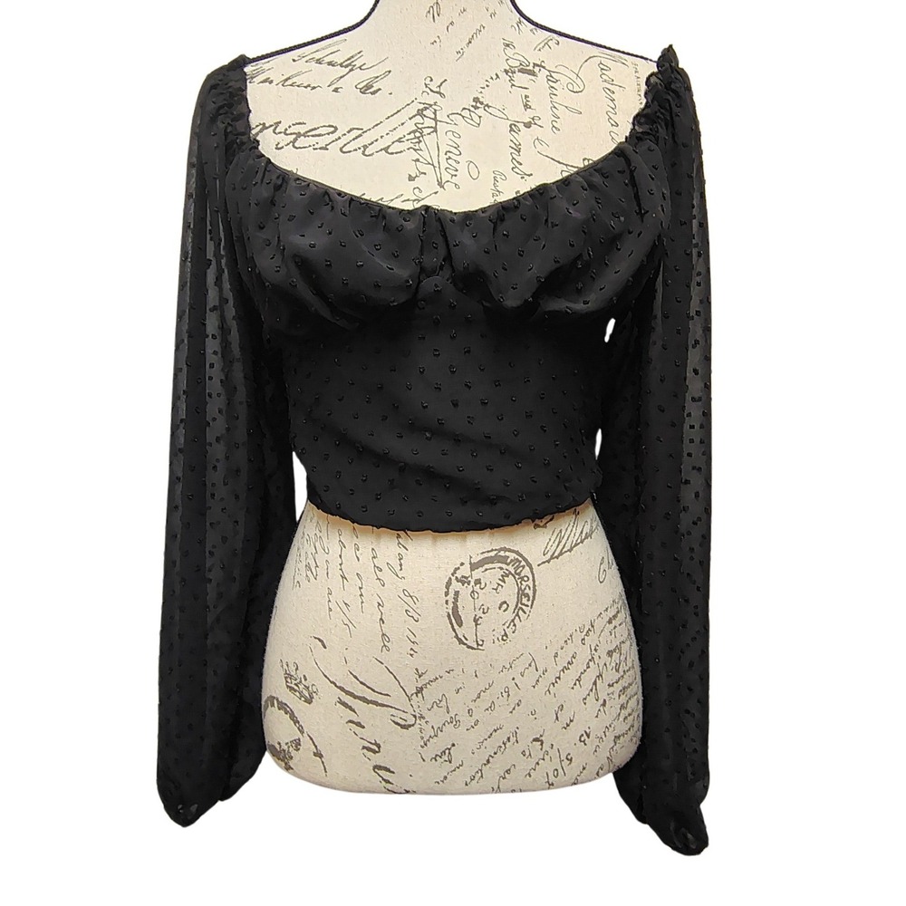 Womens Romantic Whimsygoth Peasant Top Large Sheer Swiss Dot Long‎ Sleeve